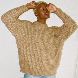 LAUREN MANOOGIAN Camel Alpaca Pima Knit Fisherman Fisherwoman Sweater 1 Small